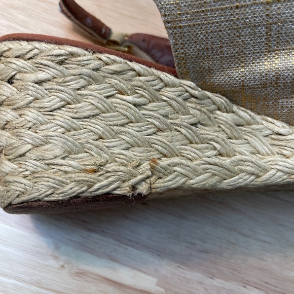 Lauren Ralph Lauren Candice Wedge Sandals Gold Linen Brown Espadrille 8.5B - Picture 10 of 10